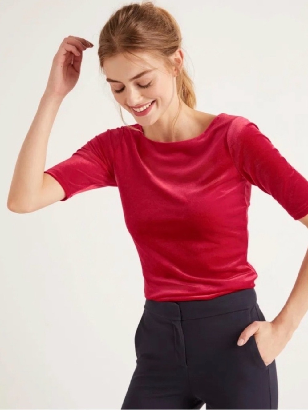 Boden Laura Velvet Scoop Back Top